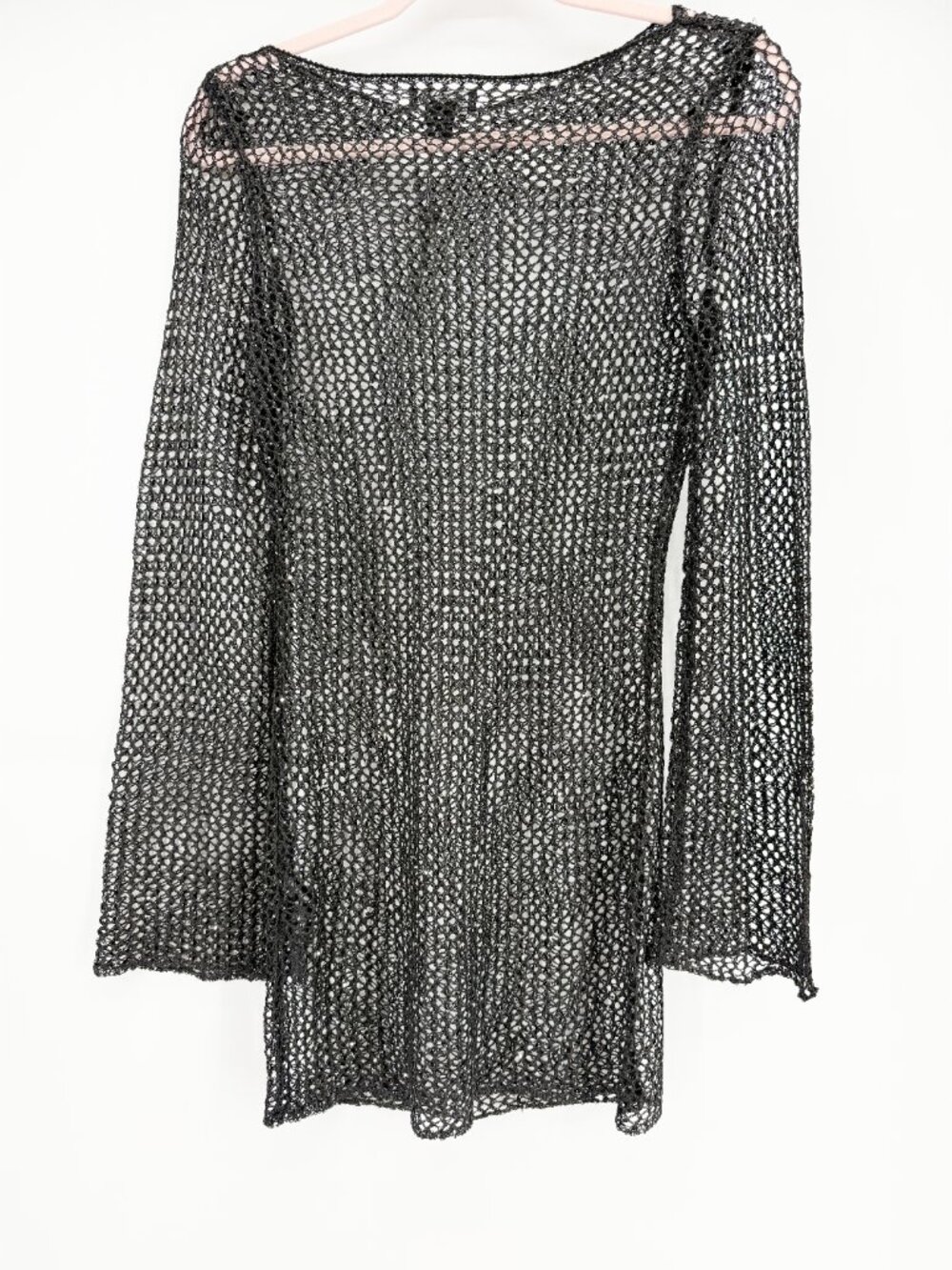 PRETTY LITTLE THING Crochet Sequin Knit LS Cover Up Mini Dress in BLACK NEW S - Picture 3 of 9